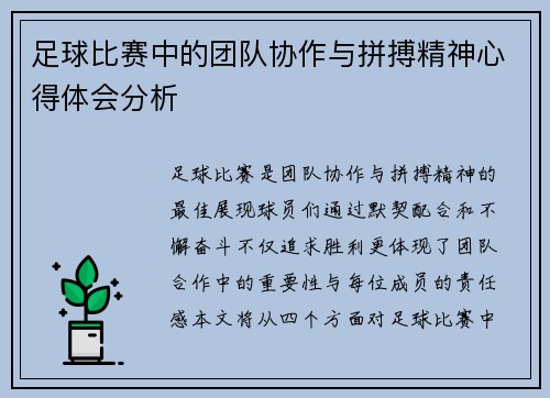 足球比赛中的团队协作与拼搏精神心得体会分析