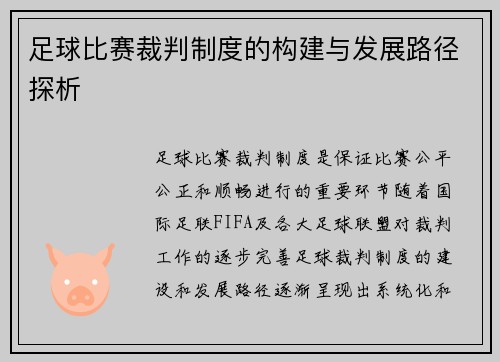 足球比赛裁判制度的构建与发展路径探析