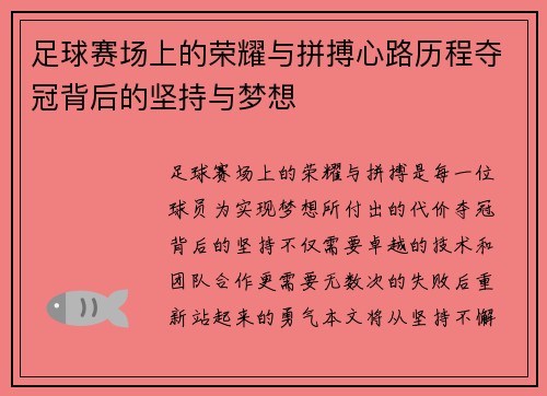 足球赛场上的荣耀与拼搏心路历程夺冠背后的坚持与梦想
