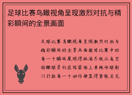 足球比赛鸟瞰视角呈现激烈对抗与精彩瞬间的全景画面