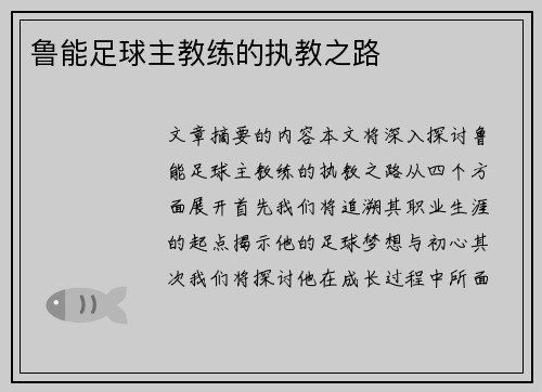 鲁能足球主教练的执教之路
