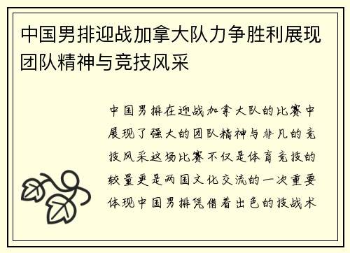 中国男排迎战加拿大队力争胜利展现团队精神与竞技风采